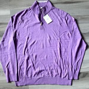 Kinross Cashmere Luxury 1/4 Zip Pullover Sweater Sea Lavender Men’s Size XXL NWT